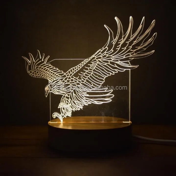 3D illusion lamp acrylic led decoration wooden base desk lamp