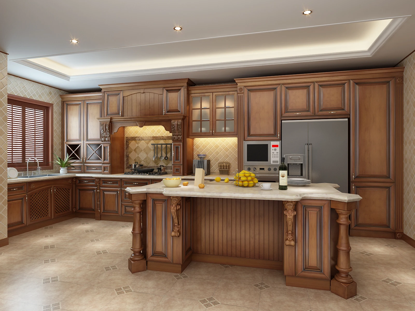 Exquisite solid wood carvings kitchen cabinets