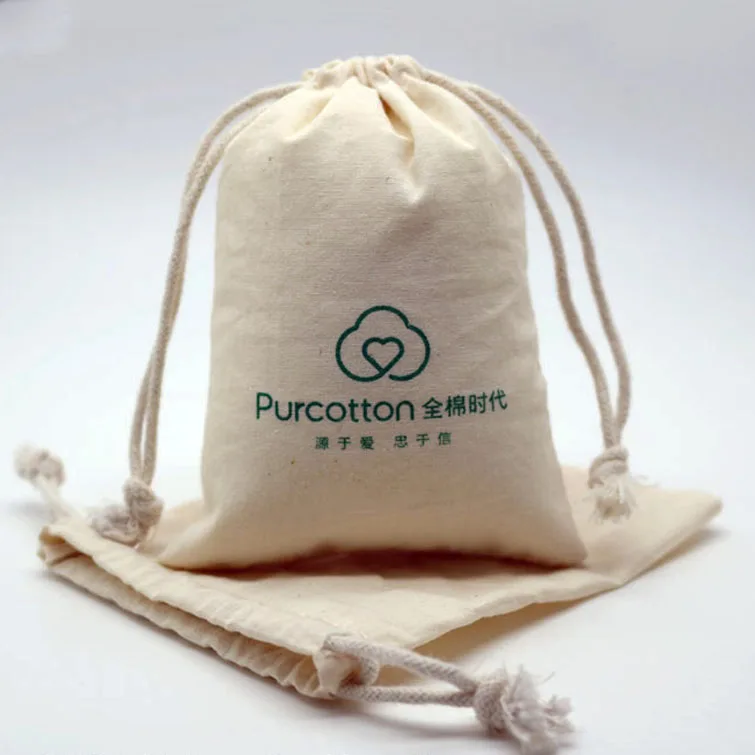 

100% Small Drawstring Muslin Gift Pouch Cotton Bag, Off white white or customized