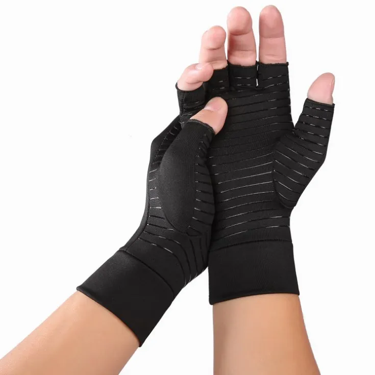 

Copper Fiber Infused Sport Glove Half Finger, Black