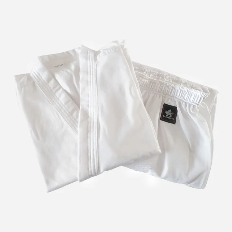 

Customized Logo White Polyester / Cotton Breathable kids gi karate uniform, White,black,red,blue