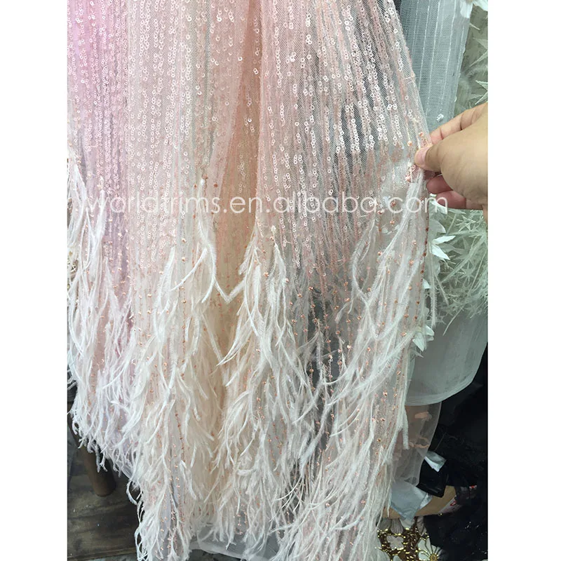 

Fashion elegant korea beaded sequined feather lace fabric for sale, As picture
