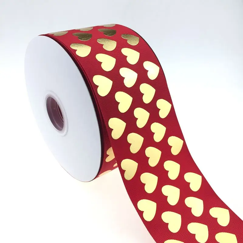 

3 " 100 yards Valentine's day heart printing holographic foil grosgrain ribbons DIY polyester ribbon,many color for choose, 196 colors for choose