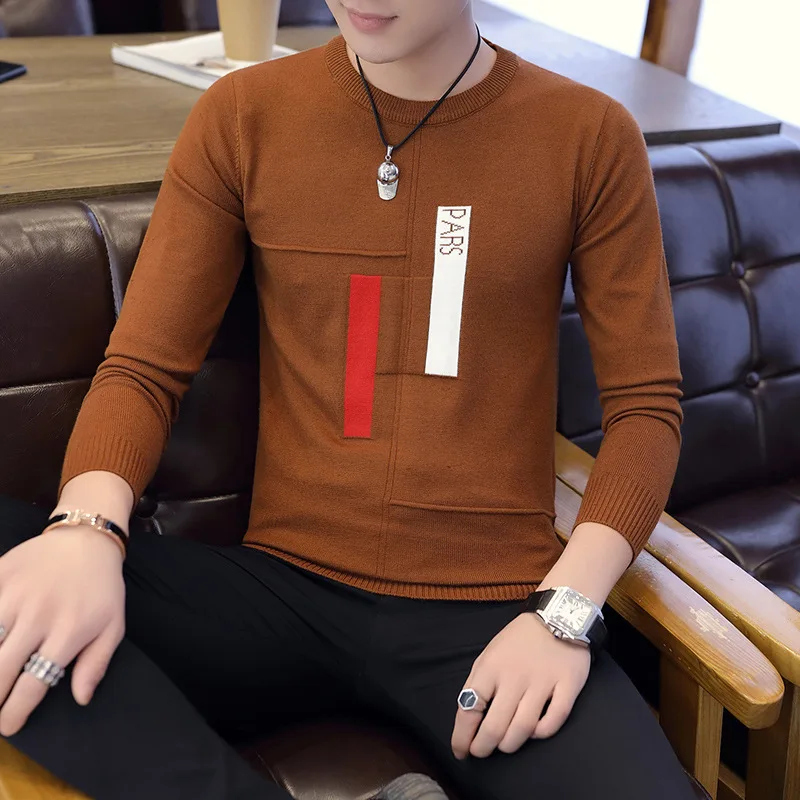 2019 new arrival crew neck casual style vertical bar print man sweater
