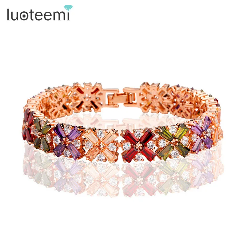 

LUOTEEMI Colorful Clouds A AA+ Ladder Side Zircon Bracelet in Stock Factory Supply Hot Sale Gift Jewelry