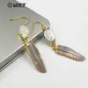 WT-E494 Boho Women Fashion Jewelry Pearl and Shell Earring Teardrop Shape Freshwater Pearl Connect With Shell Feather Earring