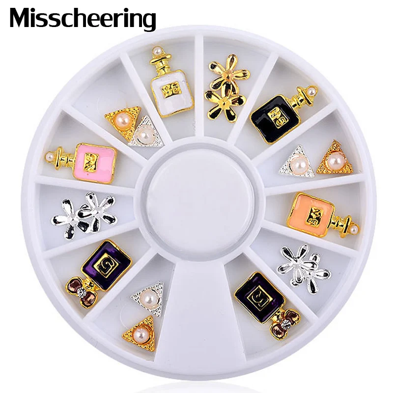 

Misscheering 3D Charm Alloy Perfume Bottle Flowers Triangle Nail Rhinestones Art Decorations Wheel DIY Nail Jewelry