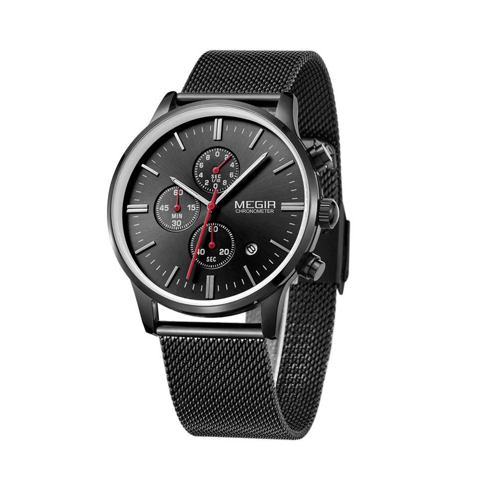 Megir Couple Watch Stainless Steel Band Water Resistant Quartz Chronograph Watch