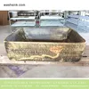 TPAA-006 Brass like surface carved lotus pattern square pottery sink