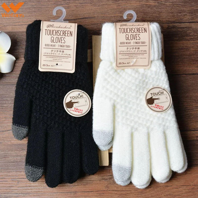 
Wefans winter cashmere glove women Winter Keep Warm Knitted Gloves five finger mobile phone touch screen Gloves 