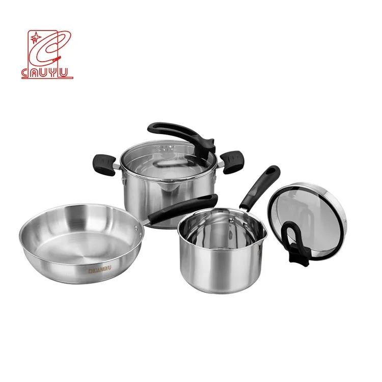 Tri-ply Steel Happy Baron German Cookware Set Stainless Steel Pan And ...