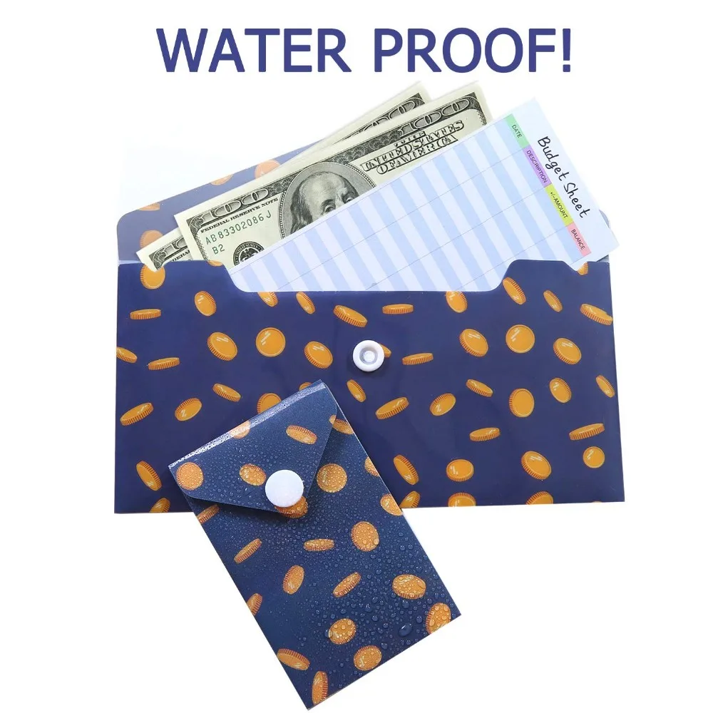 12 Premium Reusable Plastic Cash Envelope System With Snap Button Plus