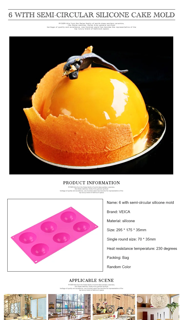 Easy Baking Tools 6 Holes Round Shaped Silicone Pastry Mold For Chocolate, Cake, Jelly, Pudding