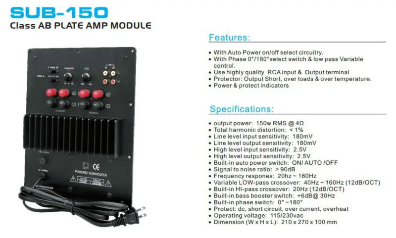 SUB-150  Class AB Plate AMP Module 1