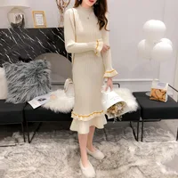 

Hot sale korean style turtle polo neck plus size loose women Fishtail skirt