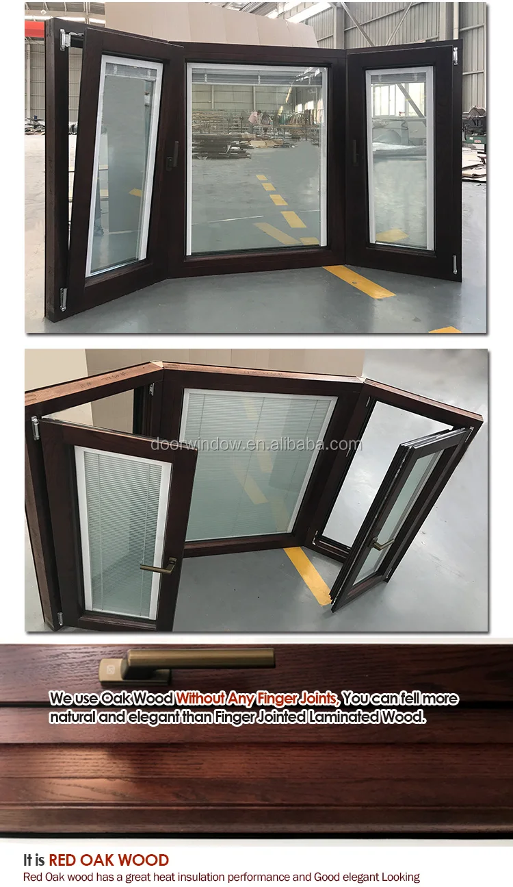 Factory sale price prehung windows thermal break aluminum window with interior red oak wood cladding