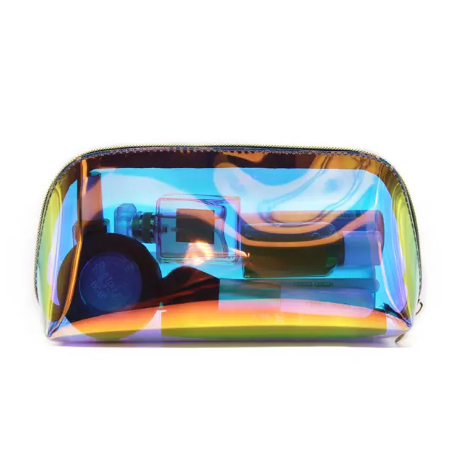 

Custom private label logo laser rainbow hologram iridescent holographic transparent bag clear TPU PVC makeup pouch cosmetic bag, Customized color