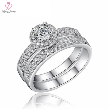 Cheap Woman Pure Platinum Cz Couple Wedding Ring Set Engagement 14k