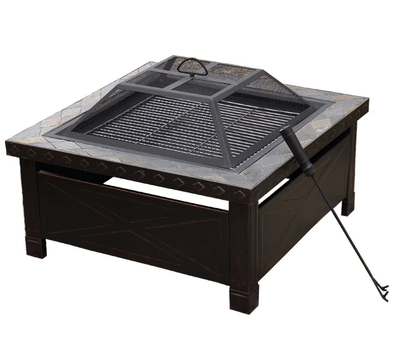 Outdoor Firepit Backyard Patio Garden Square Iron Fire Pit Table With