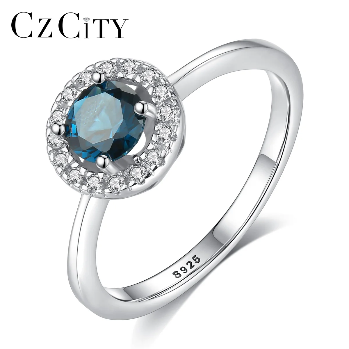 

CZCITY White Gold Plated Zircon Engagement Ring Elaborate S925 Sterling Silver Round Gemstone CZ Ring