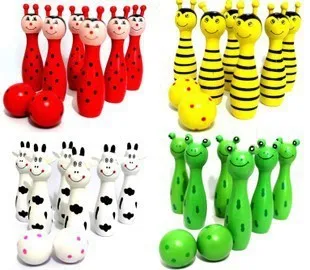 1Set Free Shipping Cute Wooden Animal Style Bowling Toy Bowling Balls Game Baby Intellectual Toys Children