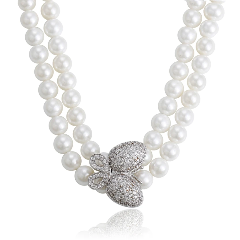 

00363 5# Xuping butterfly baroque pearl necklace, party bead necklace, Rhodium color