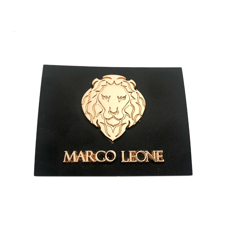 

Fashion lion PU logo custom metal leather patch labels for clothes/bag, Black leather with metal or custom