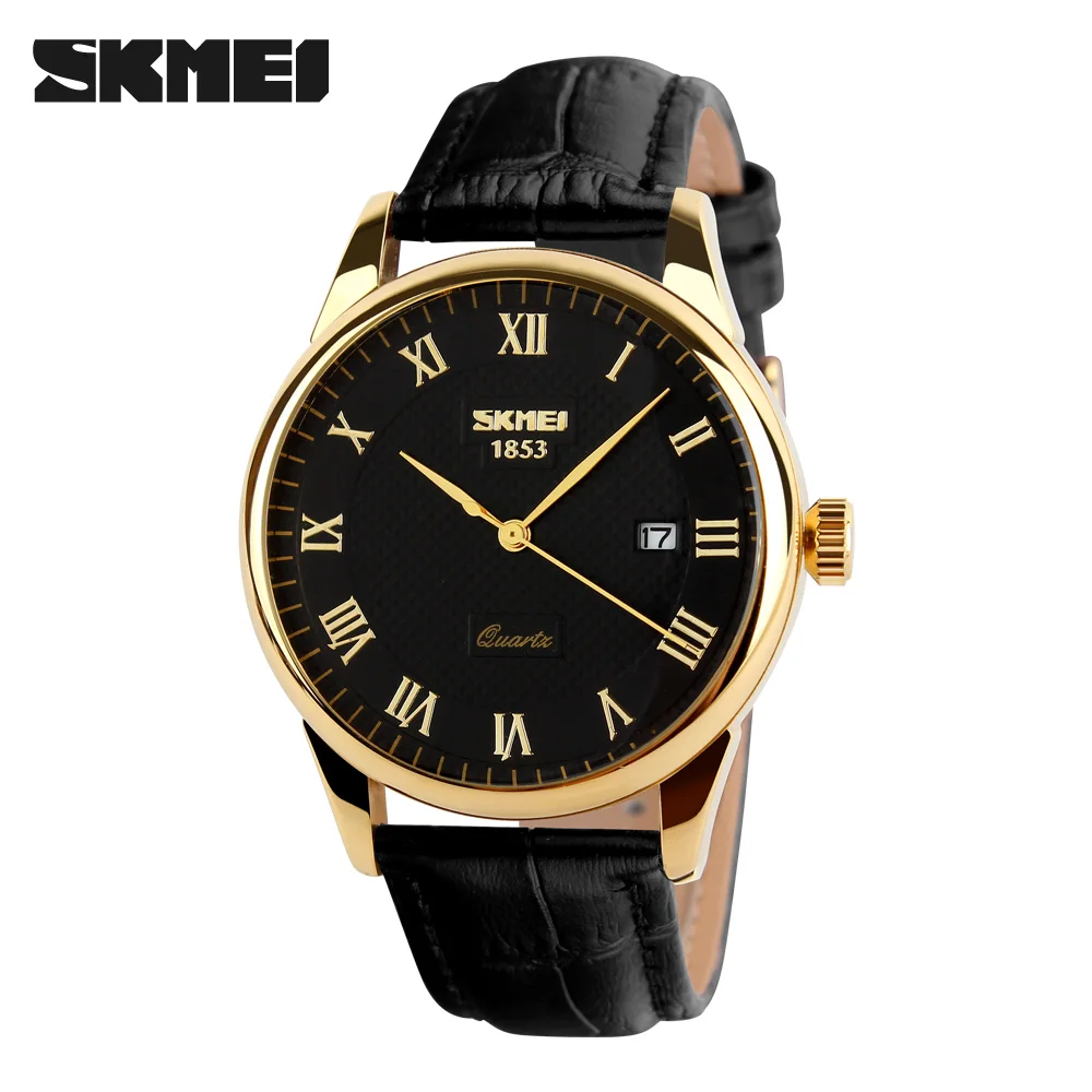 

Top Luxury Brand Lovers Wrist Watches Genuine Leather Calendar Clock Waterproof Quartz Women Men Fashion Skmei 9058 Couple Watch