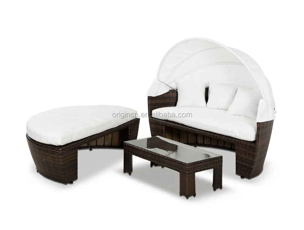 088 Modieuze Tuin Outdoor Ronde Rotan Ligbed Met Luifel Of 088 Modieuze Tuin Outdoor Ronde Rotan Ligbed Met Luifel Of