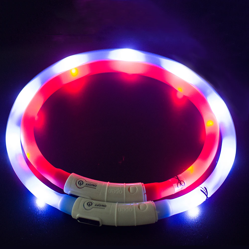 

wholesale manufacturer rechargeable waterproof pp reflective custom pet dog collar led light, Blue,red or as your requirement