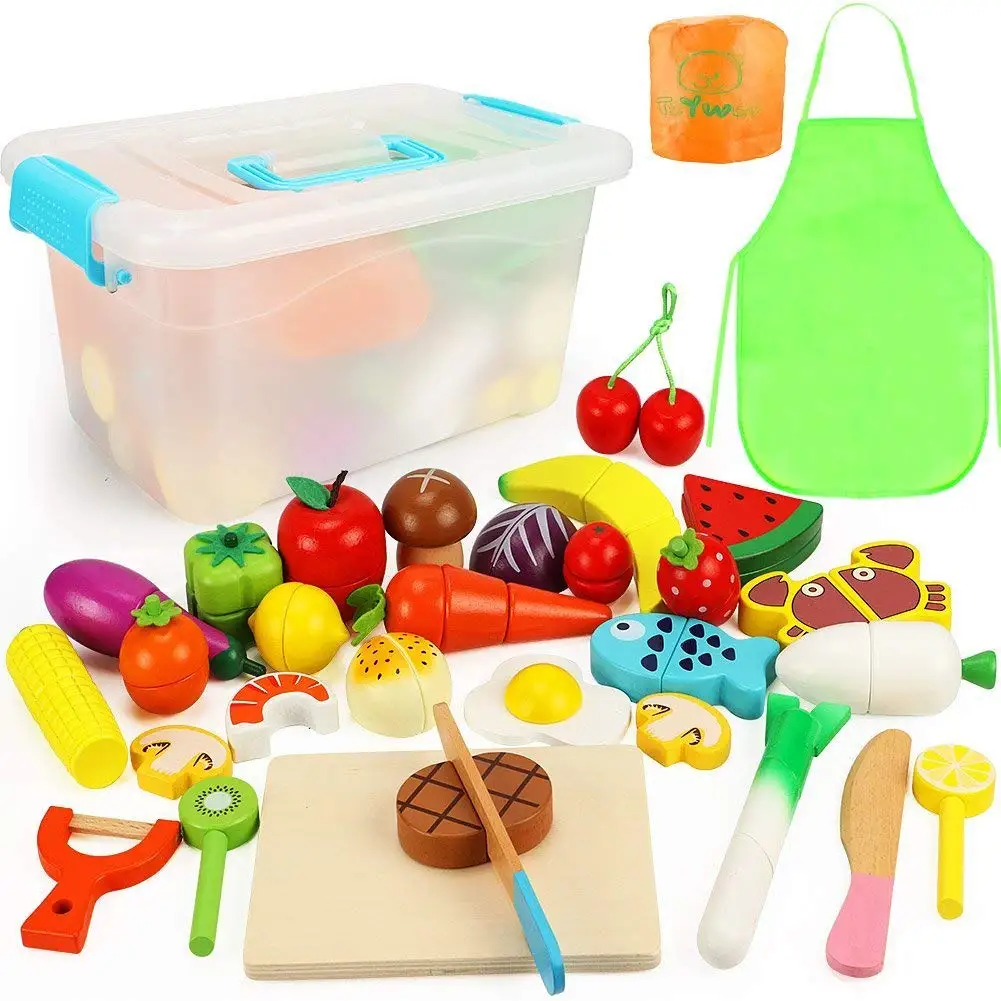 wooden play food cutting fruit set