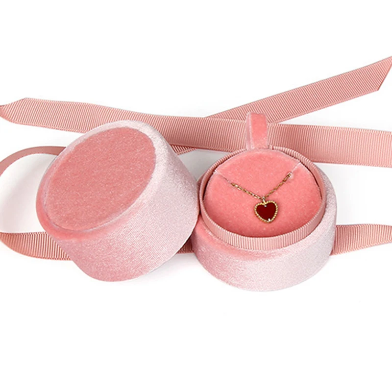 

Quality Round Cylinder Velvet Velour Pink Jewelry Gift Box for Necklace Pendant