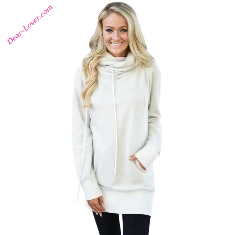 

White Winter Funnel Neck Long Sleeve Pocket Wholesale Hoodies Sweatshirts, As shown