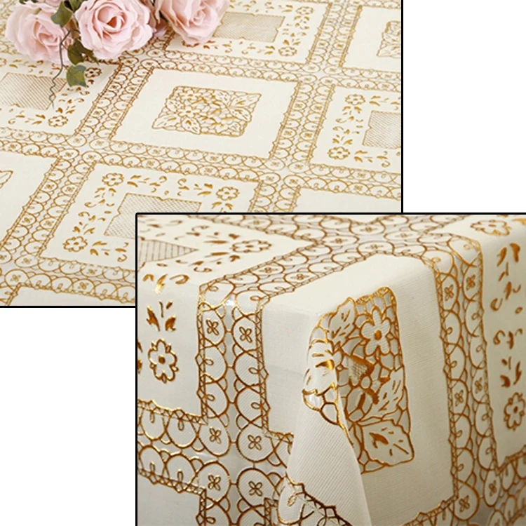 2022 Plastic Lace Pvc Tablecloth Rolls,Pvc Lace Gold Tablecloth Factory