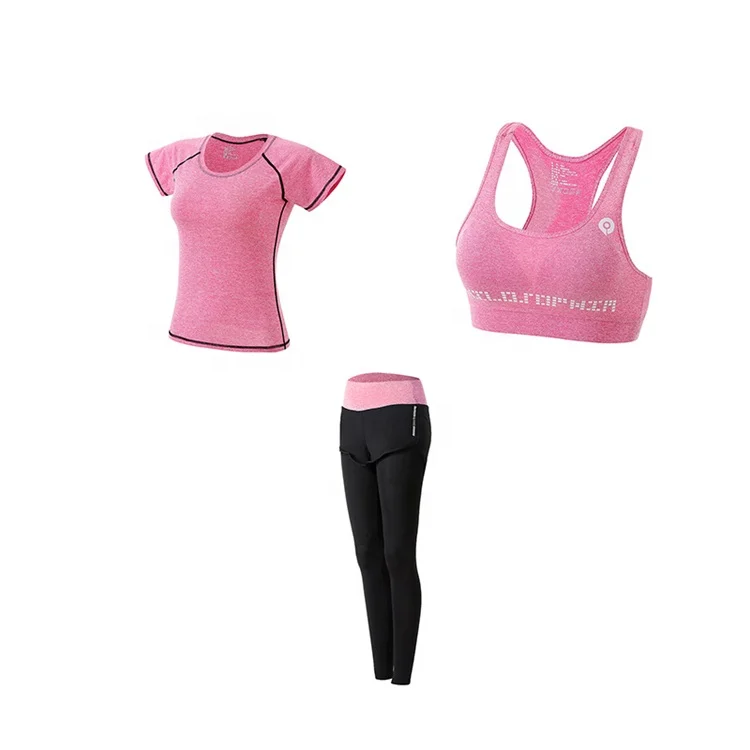 

3 Piece Suit Custom Gym Fitness Women Yoga Wear Sets, Pink black green