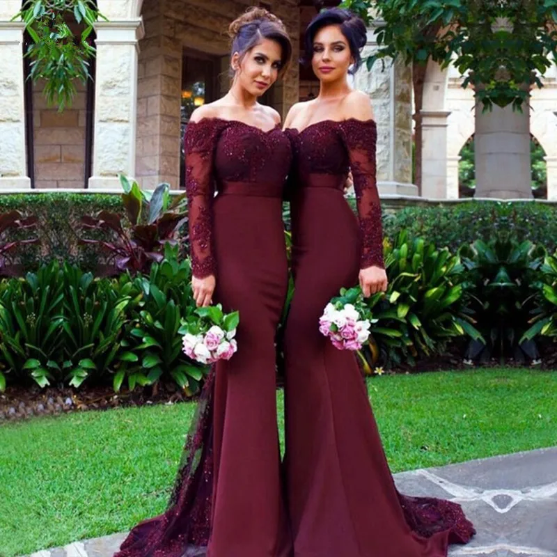 

Chiffon Sweep Lace Trial Off The Shoulder Mermaid Maid of Honor Gown Bridesmaid Dresses Long Sleeves made to order dress, N/a