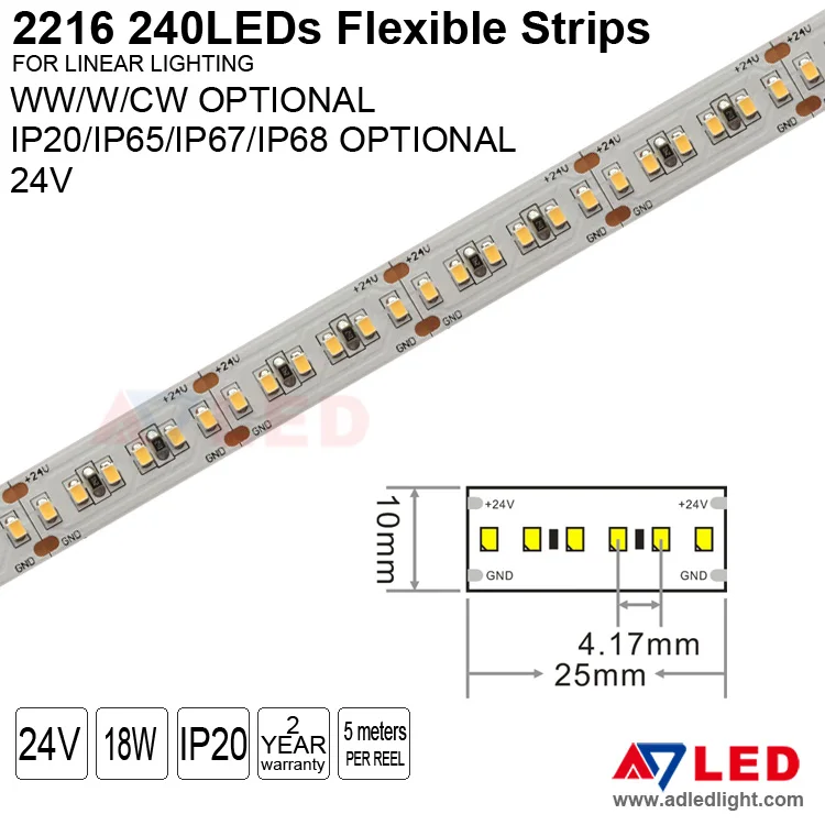 CE ROHS UL smd2216 240leds white rope lights led strip smd for jewelry showcase furniture