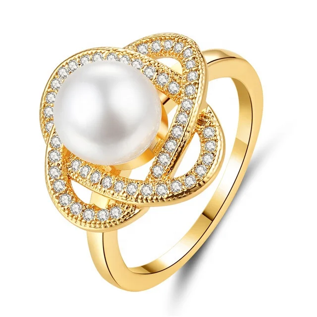 

Free Shipping Women Imitation Pearl Ring Plated 18K Yellow Gold Pearl Jewelry