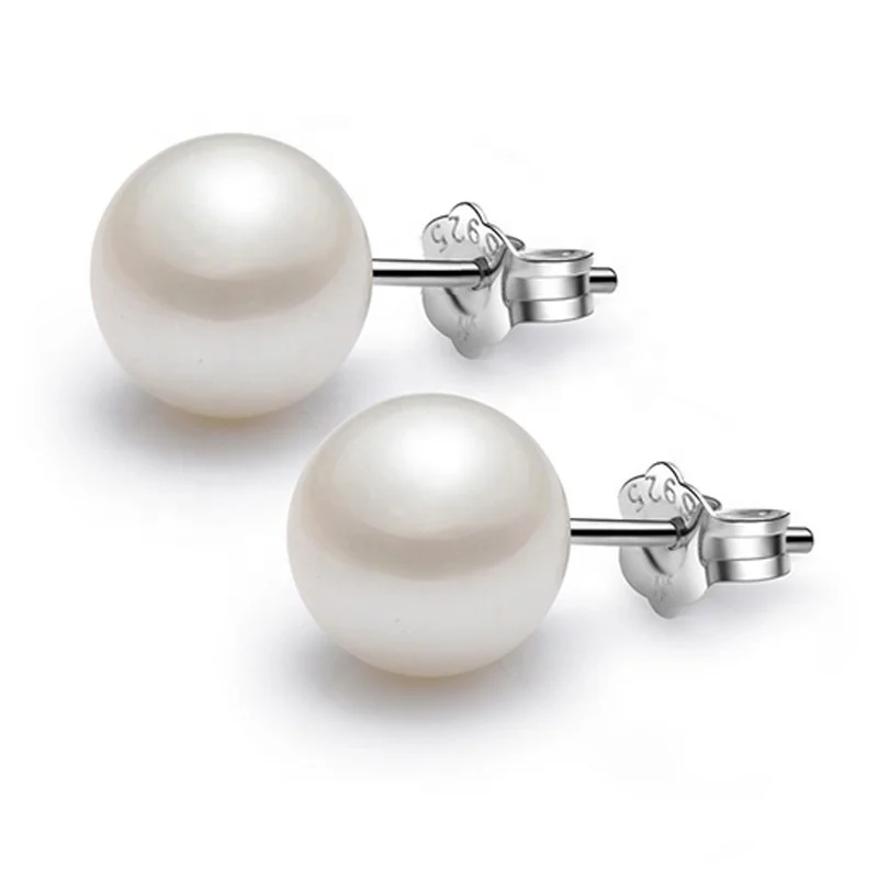 

FreeShipping Jewelry White Simulated freshwater Pearl Bridal Stud 925 Silver Earring 6-8mm bling imitation pearl earrings 2019