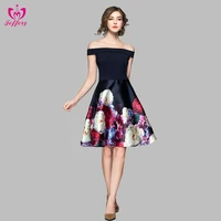 

New arrival one shoulder printing large swing gown dresses women summer