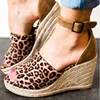 New style summer strapped leopard sandals 2019 wedges shoes ladies wedge heel sandals shoes