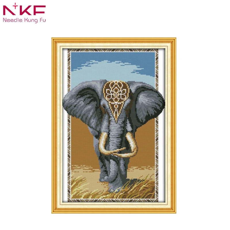 NKF Elephant king animal pattern 14ct counted 11ct stamped diy craft cross stitch kits