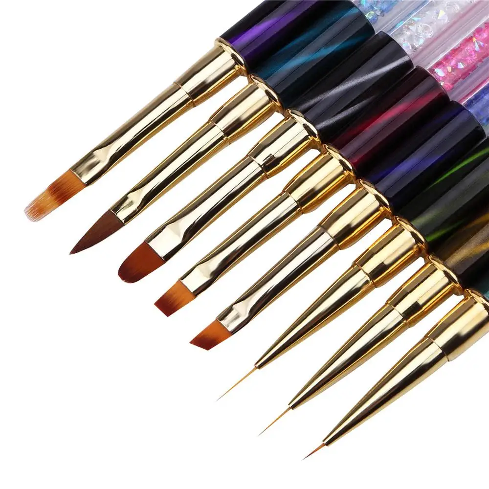 

8Pcs Nail Art Brush Set Rhinestone Handle UV Gel & Acrylic Nails Design Brushes