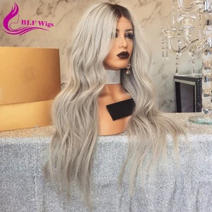 Water Wave 26 inch Ombre Human Hair Lace Front Wig, Grey Wigs for White Women 2