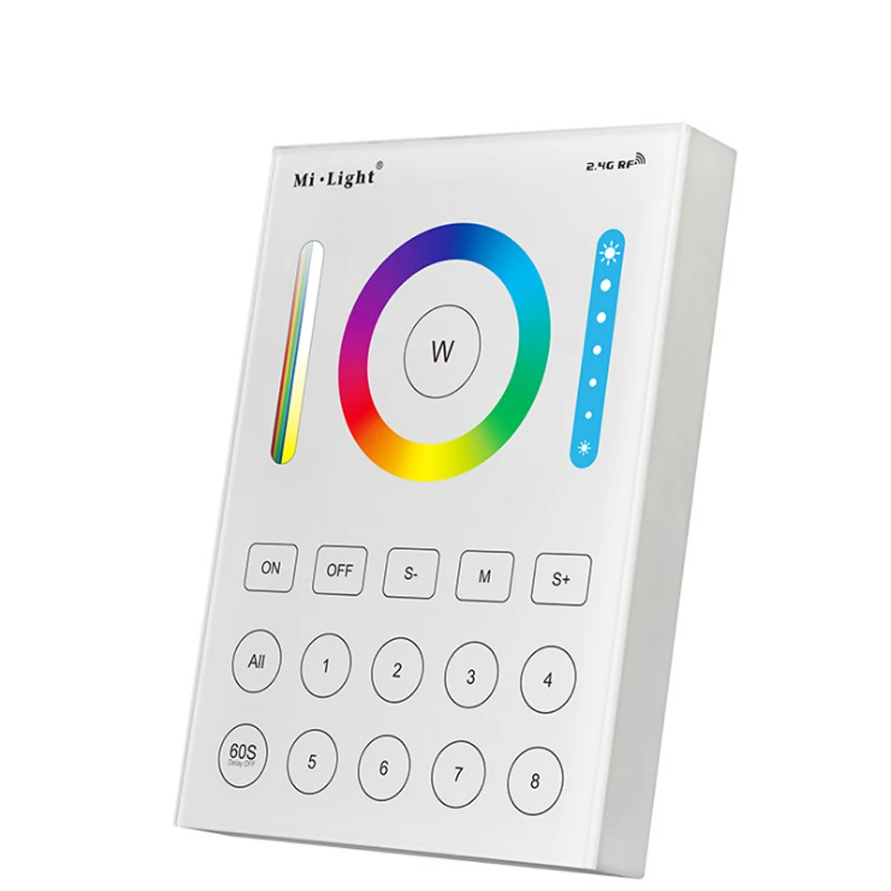 MiLight 2.4G wireless B8 remote 8 Zone RF dimmer B8 Touch Panel Wall-mounted led controller for rgb cct led strip lamp