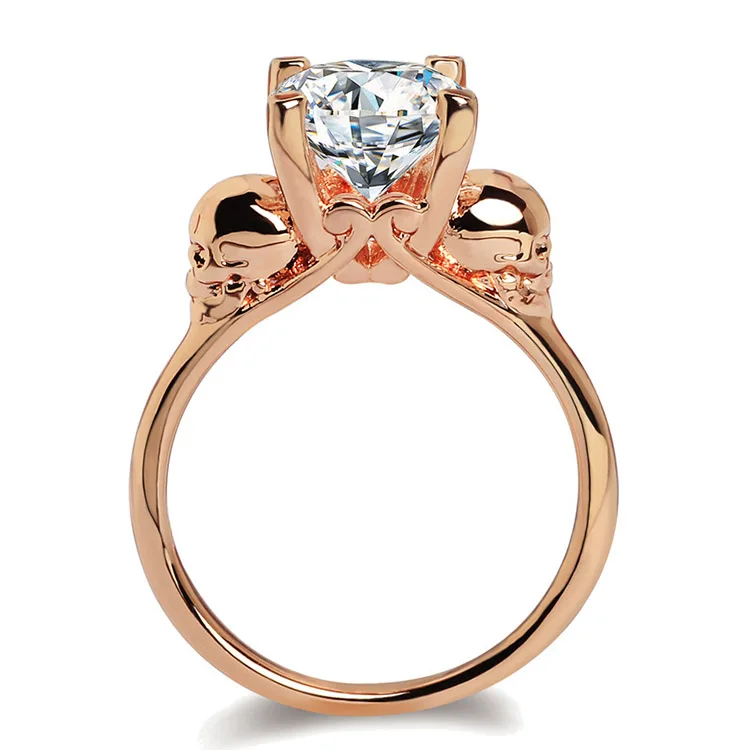 

Fashion punk Zircon Women Wedding Flower Jewelry Rose Gold Filled Engagement Skull Rings, Rose gold,platinum