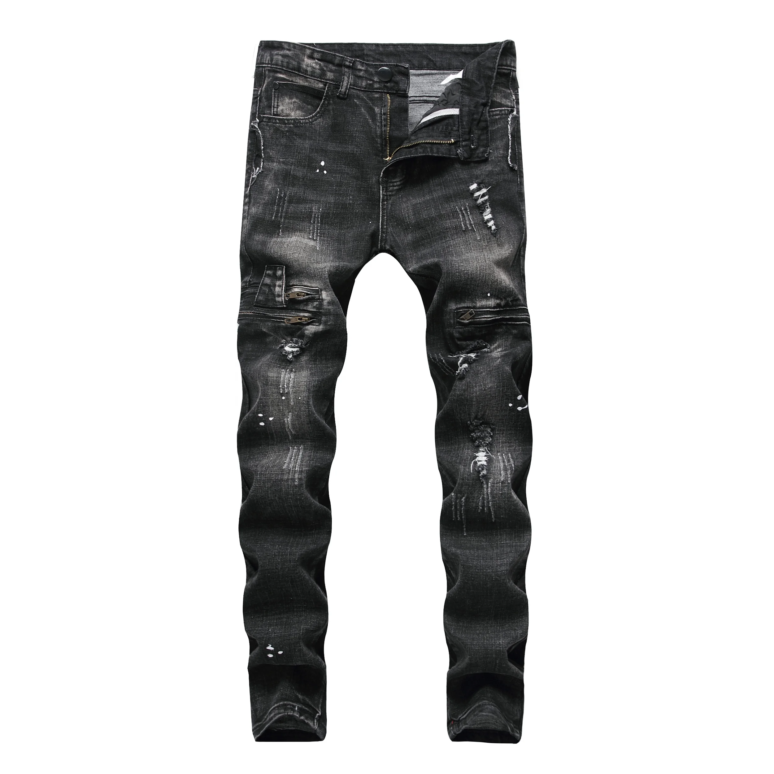 

C41905 dark blue pencil pants slim splash ink men's jeans