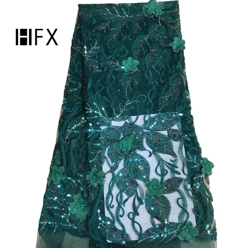 

Latest Party Dress HFX Embroidery Laces 2018 Green3d Beaded French Tulle Lace Fabric, Emerald green