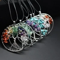 

Hot 7 color Tree of Life Crystal Round Small Pendant Necklace Silver Colors Bijoux Chakra Collier Elegant Women Jewelry Gift