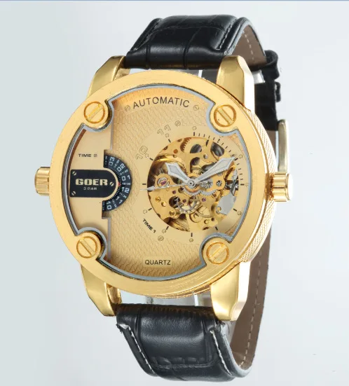 

GOER retro hollow automatic mechanical belt men's business watches, Colourful